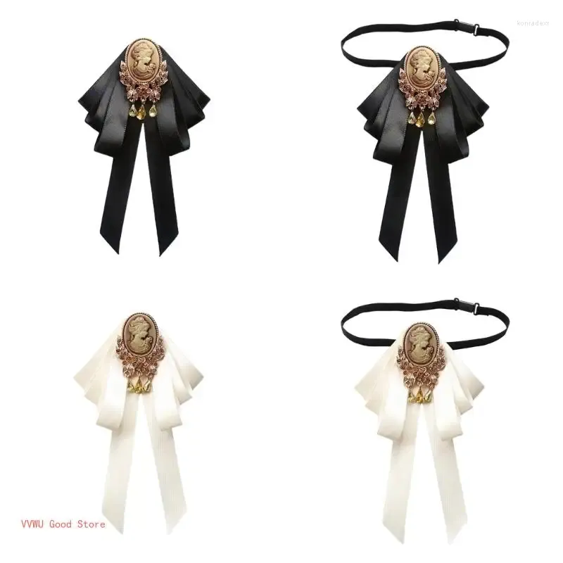 Bow Ties Lady Portrait Brosch Pin For Women Shirt Jabot Collar Bowknot slips