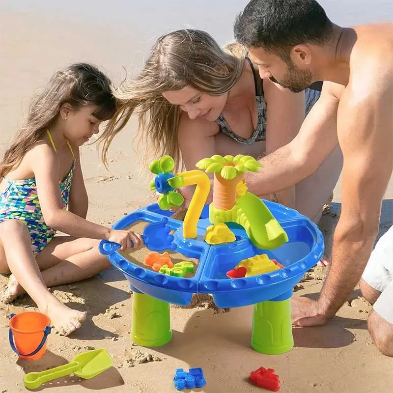 Sandspiel Wasser Spaß Kinder Sandwasserspiegel für Kleinkinder Alter 1-3 22pcs 3 in 1 Strand Sommerspielzeug Sandbox Tisch für Outdoor-Aktivität T240428