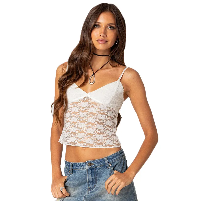 Croptop Sleeves Camisole Vestole en dentelle Crop top top en dentelle