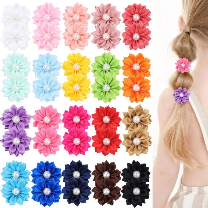 Bandas de cabelo de pérola das crianças flores faixas de cabelo elásticas altas rosa flor breath meninas scrunchies de cabelo doces filhos faixas de borracha acessórios