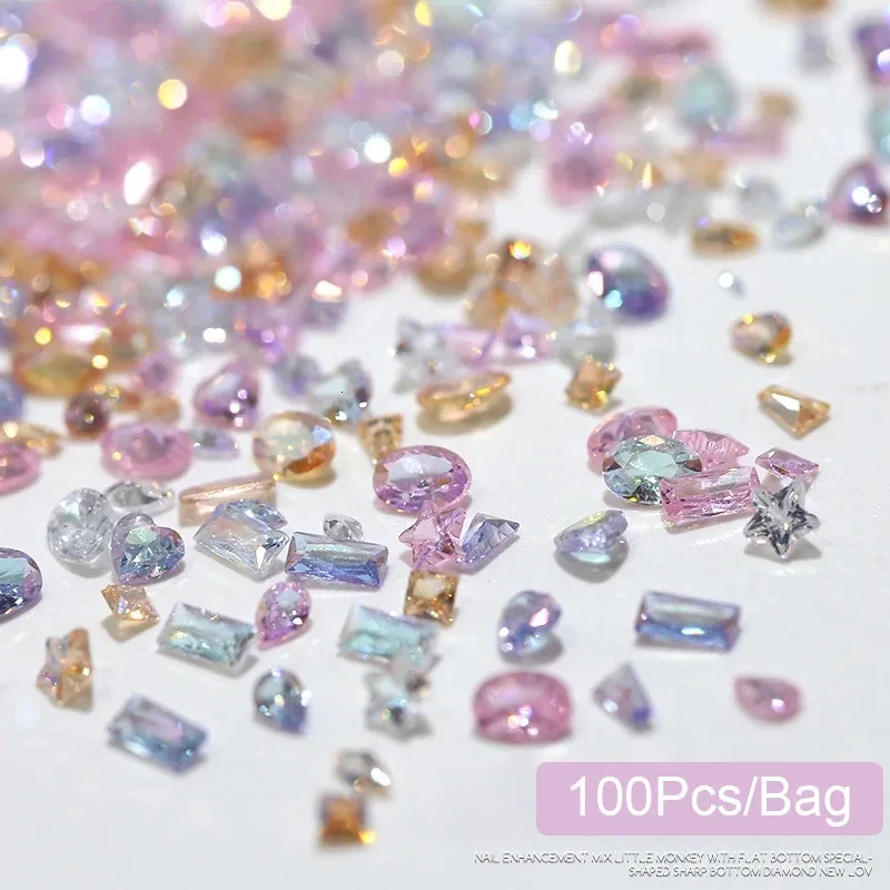 50100 st 5a Sparkle Manicure Charms Mini Zircon Aurora genomskinlig Cognac Mix Forms Sharp Diamond Nail Art Rhinestones Decor 240425