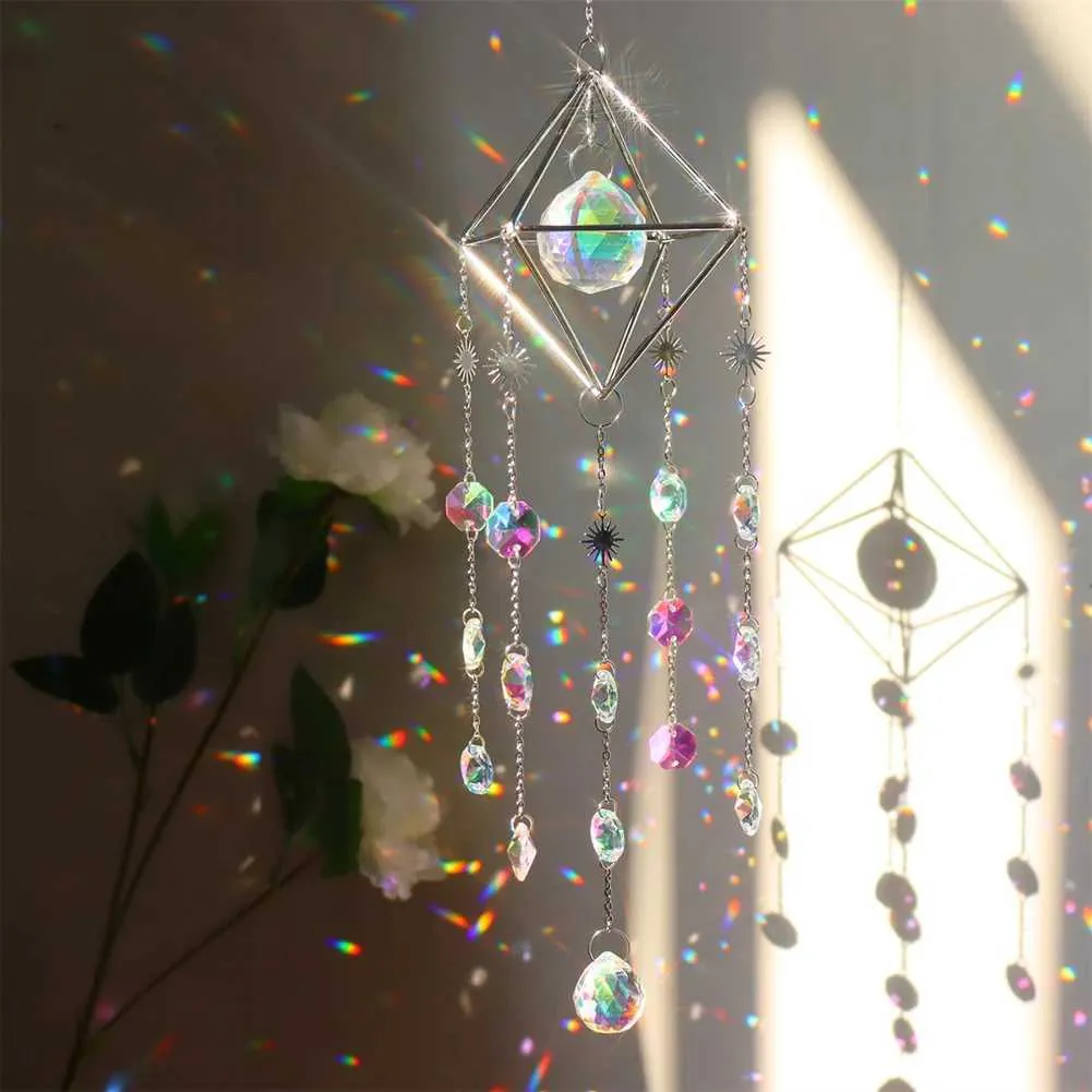 Tuindecoraties Crystal Sun Catcher Windchimes Metaal Regenboog Prism Window Crystal Light Catcher Hanging Glass Prisms Garden Decoratie Outdoor