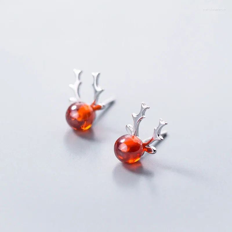 Stud Earrings MloveAcc Christmas Gift Jewelry Fashion Korean Style 925 Sterling Silver Cute Elk Shape Animal Red Stone For Girls