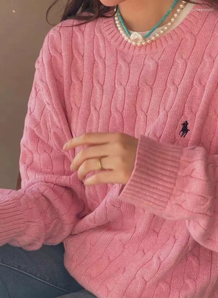 Kvinnors tröjor stickad tröja broderi kvinnor långärmad stickkläder pullover jumprt kvinnliga kläder fasta män rosa grå toppar 1155ess