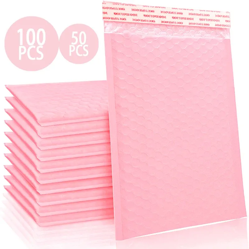 Çantalar 50/100 PCS Bubble zarf çanta pembe su geçirmez poli kabarcık postalar opak self -on yapıştırıcı butik nakliye çantaları