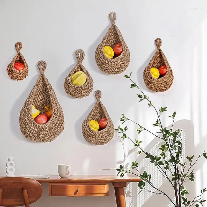 Estatuetas decorativas 6 PCs parede penduram armazenamento cesta de frutas net bolso de bolso de algodão corda de algodão tecida