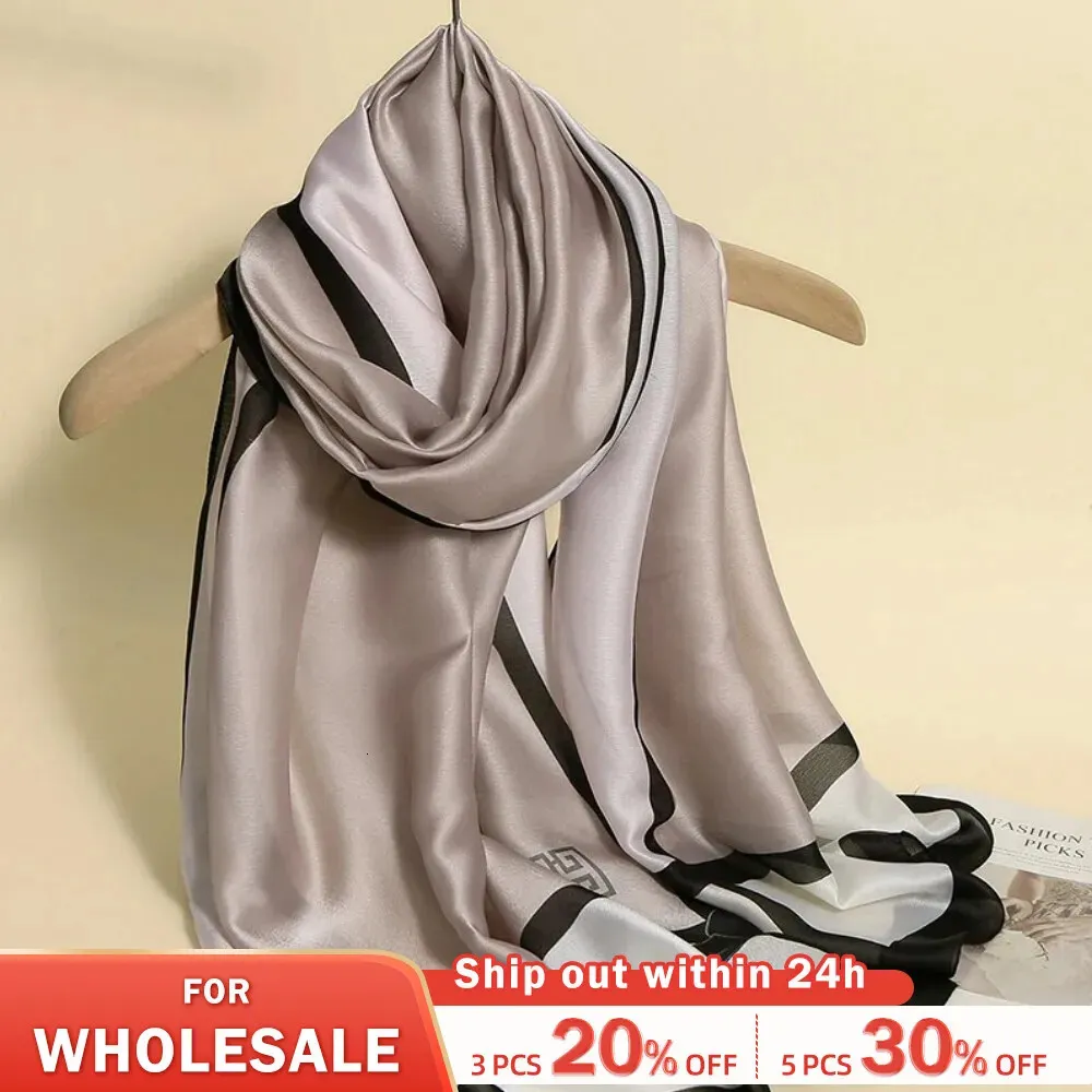 90180cm Woman Silk Scarves Custom Printing Designer Luxury Satin Hijab Head Scarf for Women Long Shawls Ladies 240425