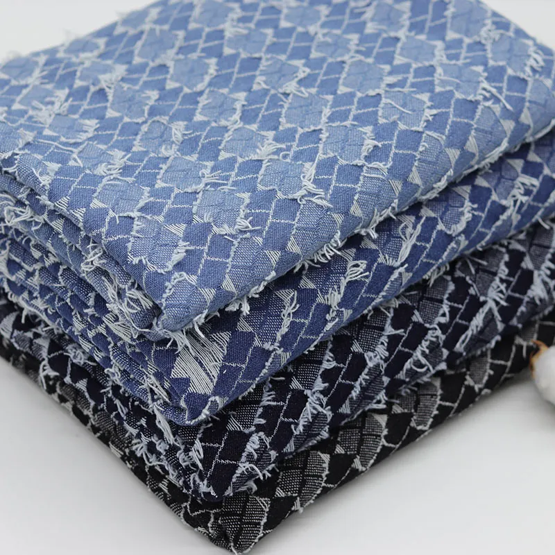 50 cm/kawałek specjalny teksturę szorstką krawędź Diamond Sprawdzaj Jacquard Masowany tkanina jeansowa materiał odzieży wysokiej jakości ręcznie robion