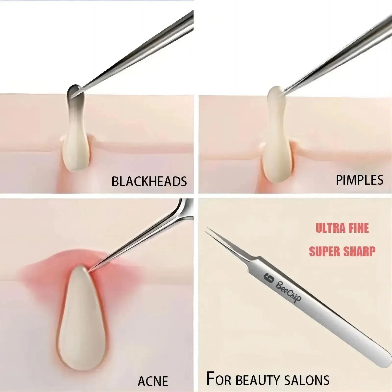 Dispositivi 3pcs Strumenti per la cura della pulizia dei pori facciali Ultra sottili pinzette nere dell'acne verruca di rimozione della pelle Punto di rimozione Nero clip