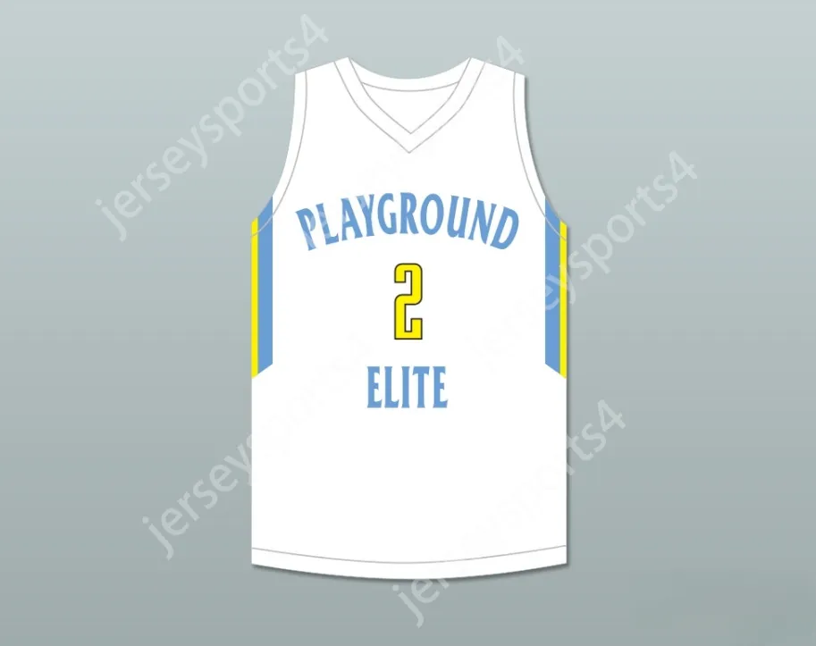 Aangepaste nee Naam Mens Jeugd/Kids Player 2 Playground Elite Aau White Basketball Jersey Top gestikt S-6XL