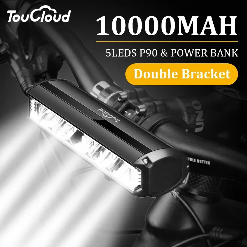 Toucloud Bisiklet Işığı Ön 10000mAH Bisiklet Bankası Su Geçirmez El Feneri USB Şarj MTB Yol Bisiklet Lambası Aksesuarları 240422