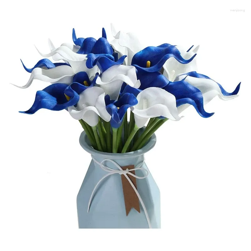 Decoratieve bloemen 20 stks kunstmatige calla lely voor doe -het -zelf bruids bruidsboeket centerpieces Home Decor (blauw en wit)