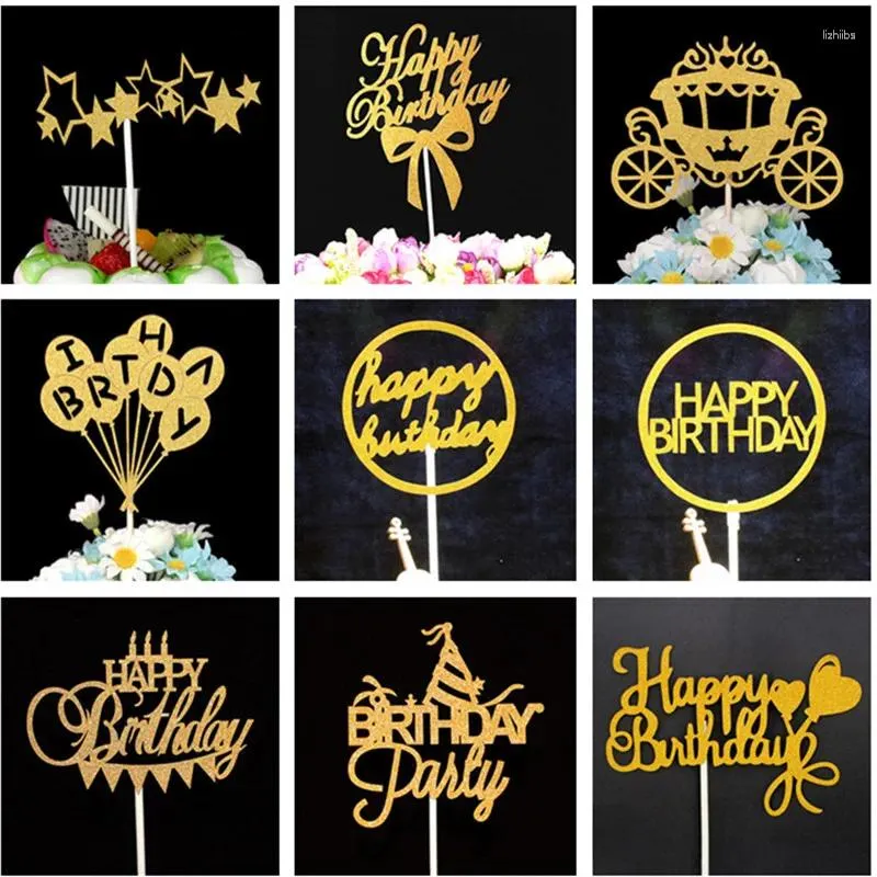 Party Supplies Cake Topper Födelsedagsdekorationer Kids Boy Cupcake Toppers Decoration Baby Shower Girl gynnar guld