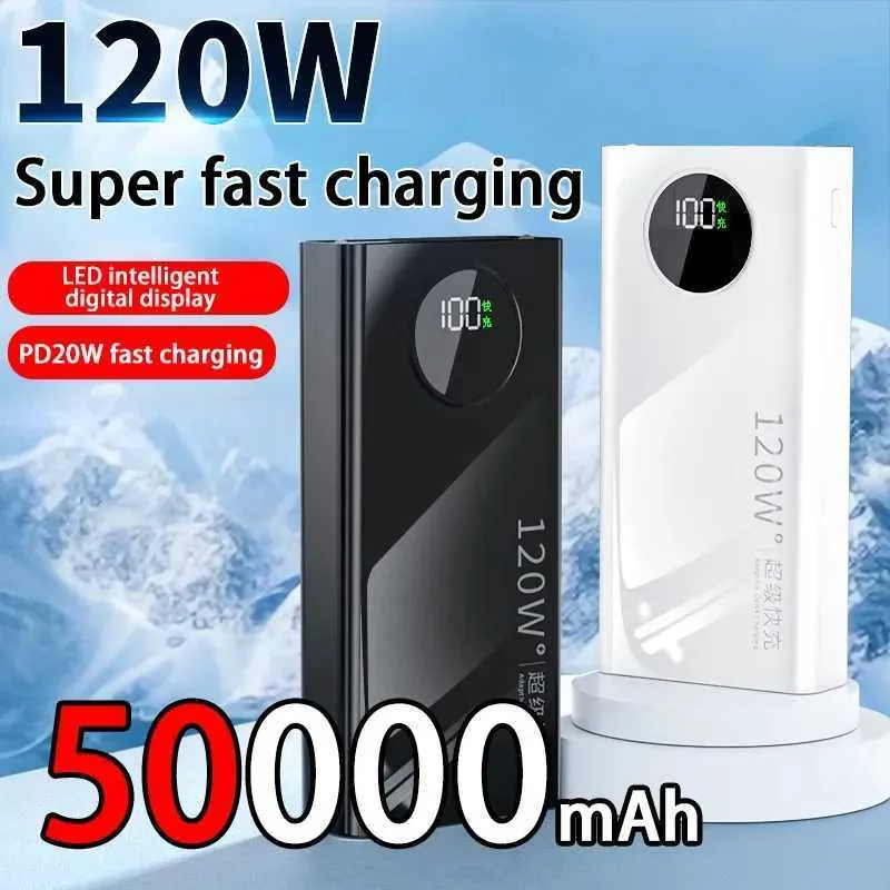 Mobiltelefon Power Banks 120W Ny Ultra Fast Charging 50000mAh Digital Display -skärm med stor kapacitet Mobile Power Externt batteri lämpligt för iPhone Xiaomi SAM