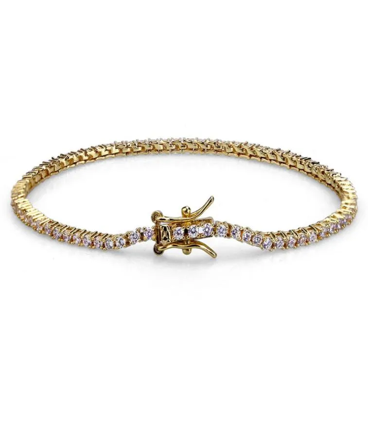 Hip Hop Rock Gold Silber vereiste 1ROW 2mm Tennis CZ Stones Armband Männer Frauen Schmuck Armbänder 30584478121326