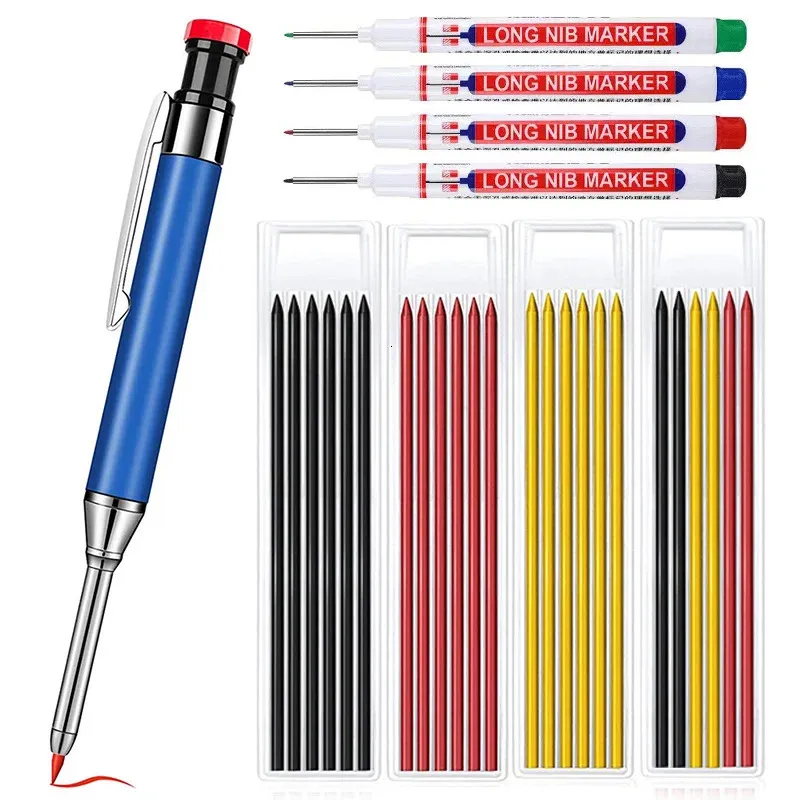 Solid Carpenter Pencils for Deep Hole Marker Pen with Refill Leads Marking Tool Woodworking Deep Hole Metal Mechanical Pencil 240416