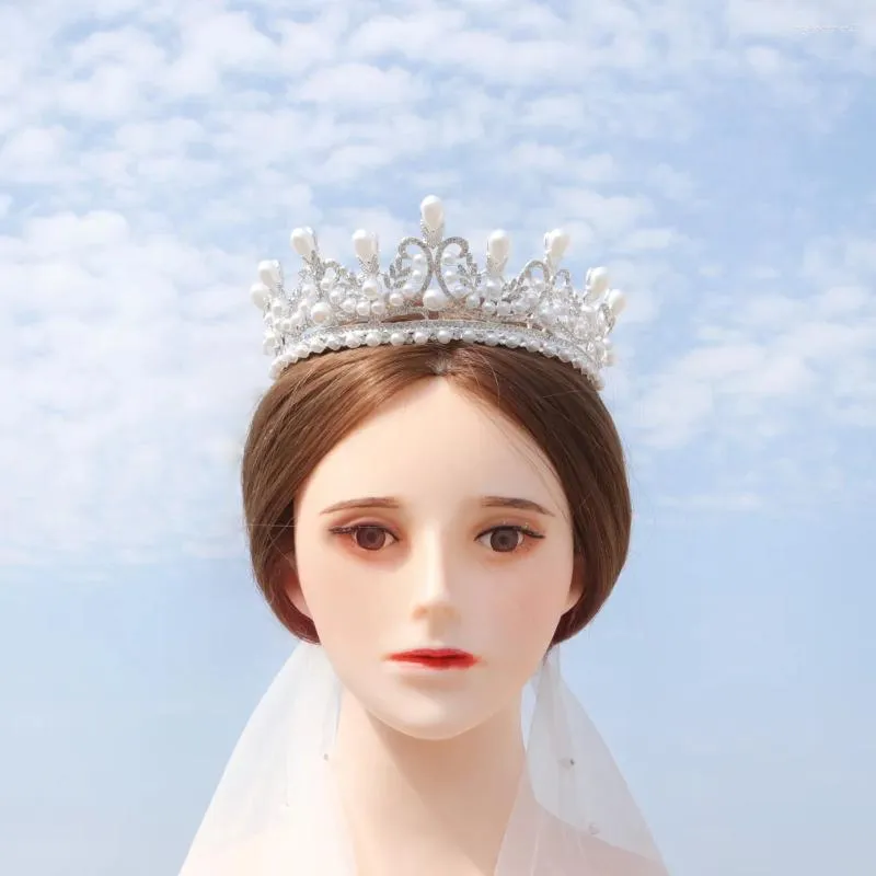 Headpieces Pearl Tiaras och Crowns for Women Silver Color Crystal Bridal Hair Accessories Wedding Head Jewel Brud Brudbonad