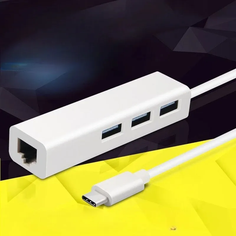 USB Ethernet med 3 Port USB Hub 2.0 RJ45 LAN Network Card USB till Ethernet -adapter för Mac iOS Android PC RTL8152 USB 2.0 -nav