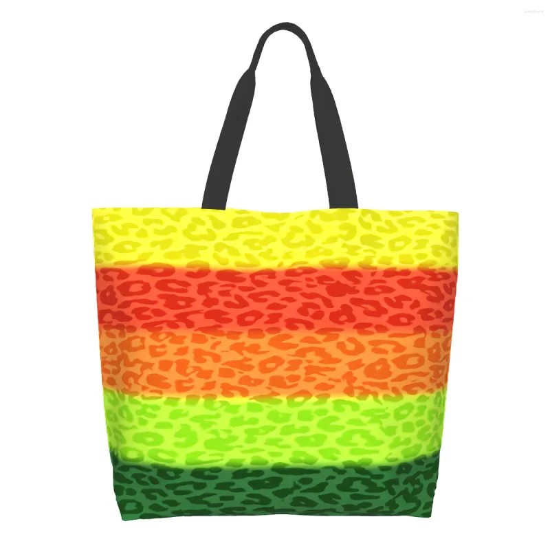 Sacolas de compras estampa colorida de leopardo saco extra grande de mercearia