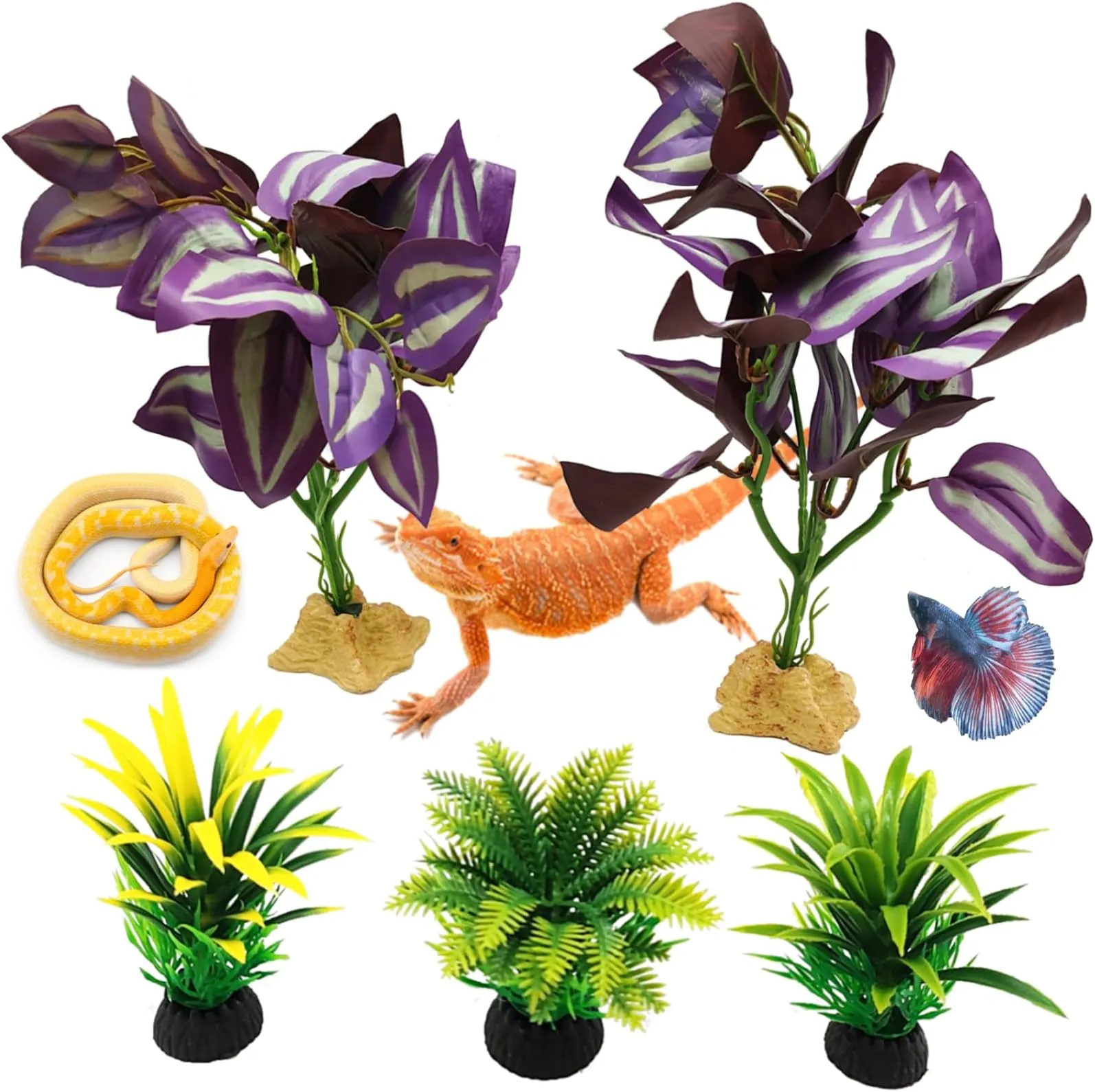 Reptile Terrarium Plastic Cactus Plant - Decoration For Lizards, Geckos, Bearded Dragons