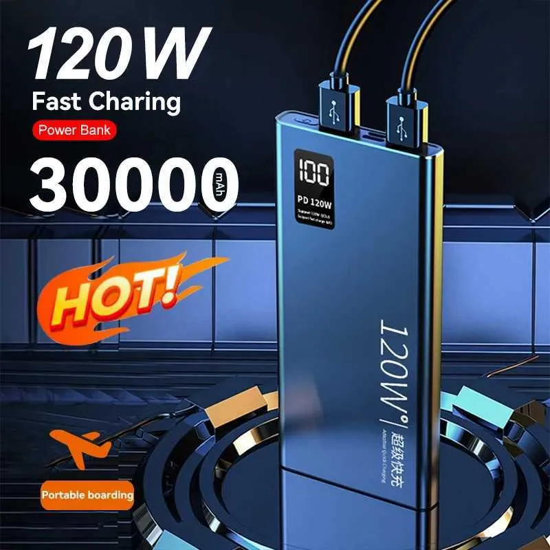 Zasilacze z telefonu komórkowego 30000 mAh Power Pack 120W Ultra szybkie ładowanie 100% pojemność przenośna ładowarka akumulatorowa odpowiednia dla iPhone'a Huawei Xiaomi Samsung J240428