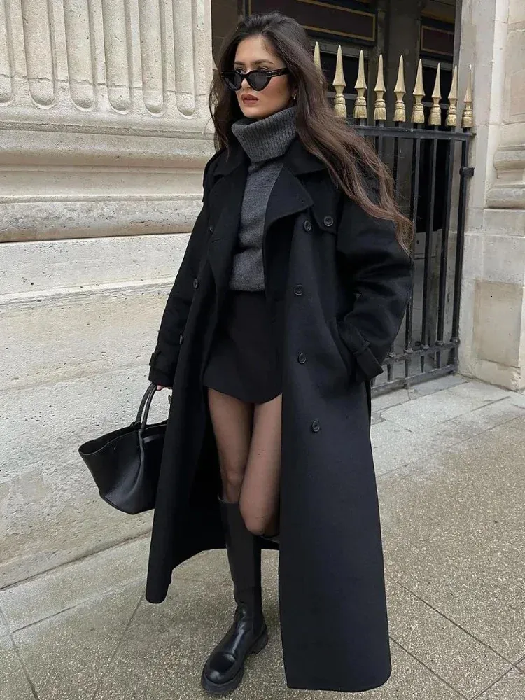 Fashion Long Wool Trench Fashion With Belt Womens Black Woolen Long Coat From Mu03, $28 
