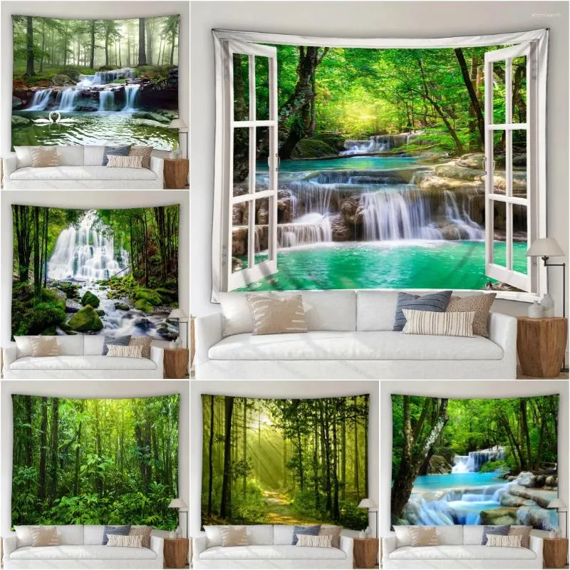 Tapisseries modernes tropicales forêt tapisserie trop forfait la nature cascade de montagne rivières dochitory décor de salle de chambre à la maison tissu