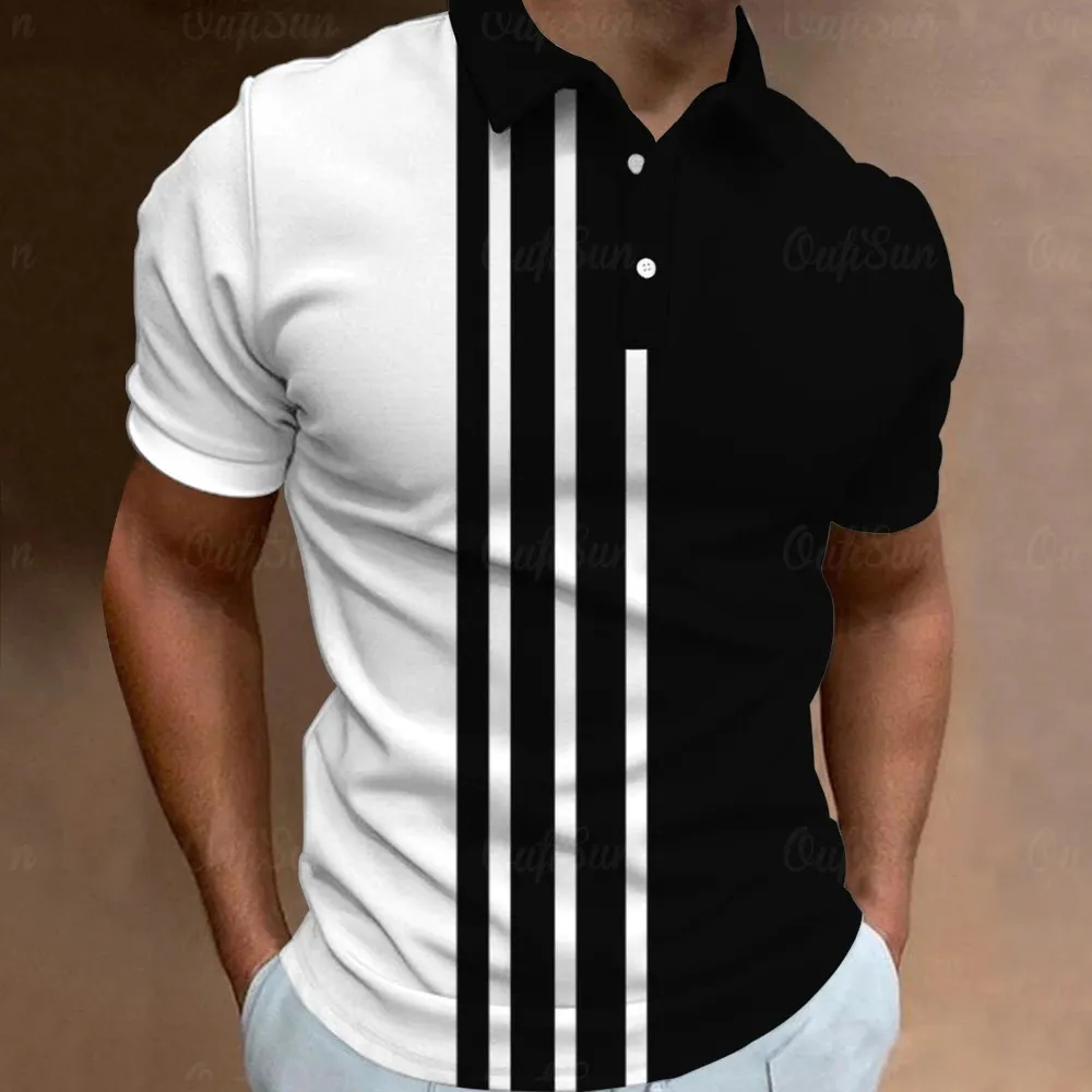 Camisa de pólo de moda para homens 3d listras tshirt tops de verão manga curta camisetas de alta qualidade camisetas pretas roupas masculinas casuais xl 240417