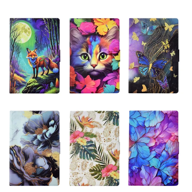 Imprimer des tablettes de tablette de portefeuille en cuir PU pour iPad mini 6 1 2 3 4 5 Tab Galaxy Samsung A9 2023 A7 Lite T220 T225 WOOF CAT Butterfly Flower Credit Credit Card Slot Sockder Pouche