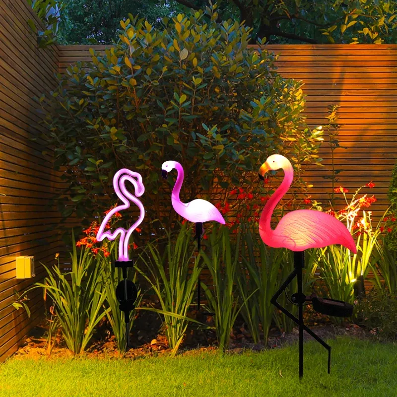 Decorações solar luminagem de flamingo LED LED Courtyard Lâmpada Jardim leve à prova d'água da vias leve Decoração de pátio solar lanterna terrestre