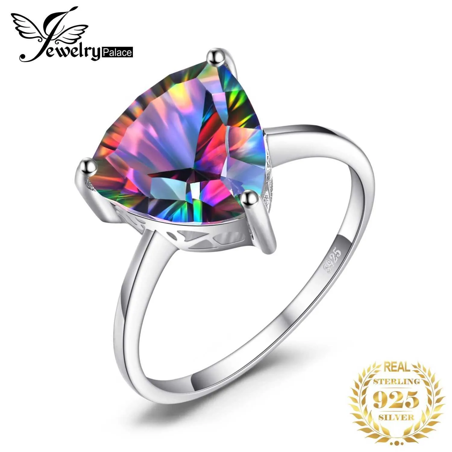 Anelli di banda JewelryPalace 4.3ct Rainbow Natural Mysterious Quartz 925 Sterling Silver Wedding Engagement Ring Anello appena arrivato Q240427