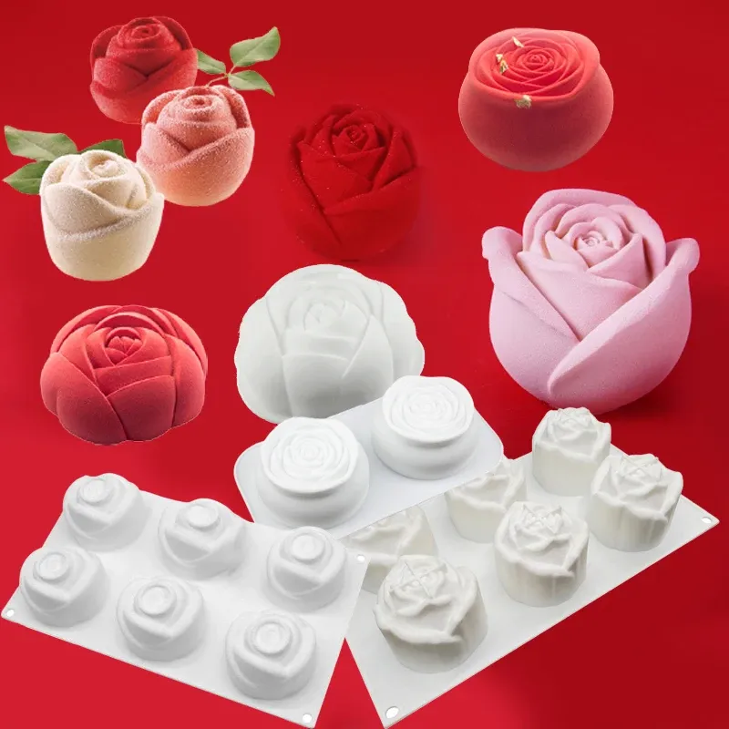 Moules Rose Shape Silicone Cake Moule Mousse Mousse de la Saint-Valentin Party Party Otils de décoration de la Saint-Valentin Moules de boulange