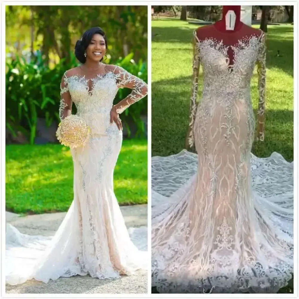 Luksusowy arabski syrena seksowna kryształy koronkowe sukienki ślubne bez pleców vintage sukienki ślubne