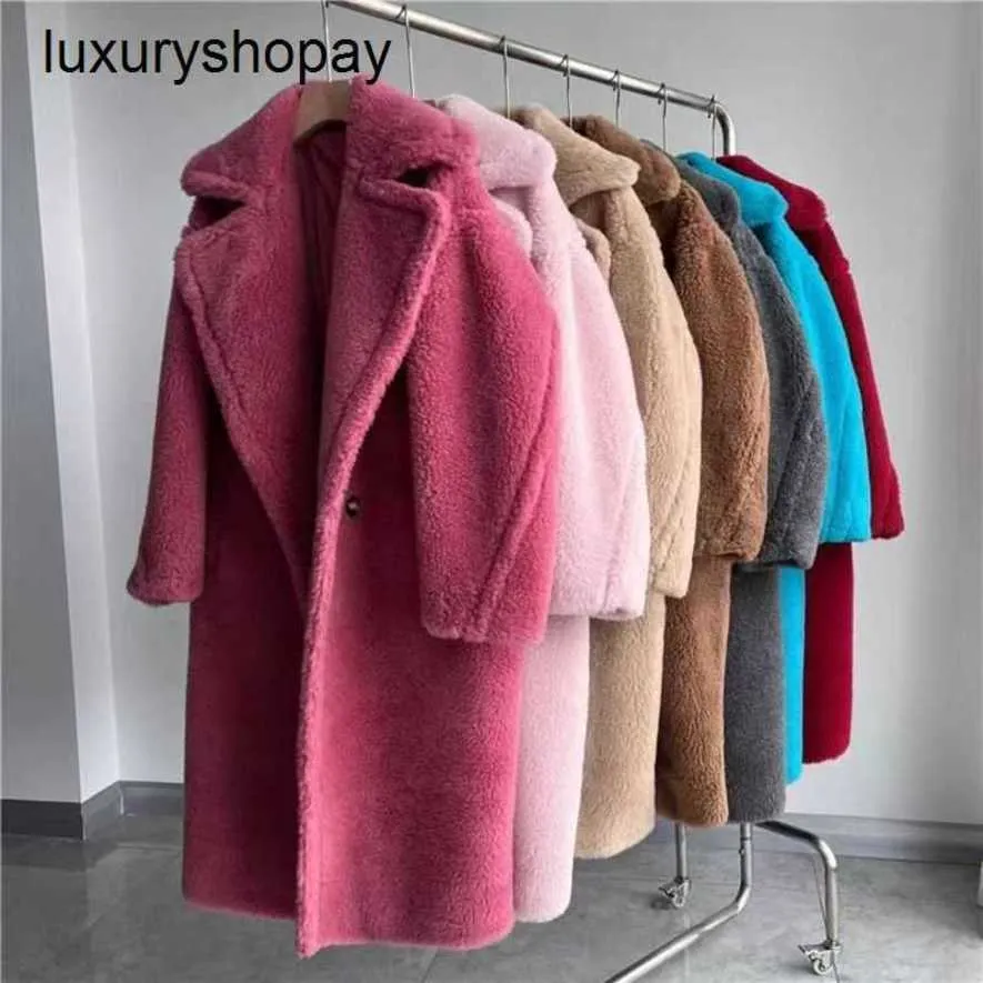 Maxmaras Coat Teddy Bear Dames Cashmere Coats Wol Winter All Lamb Pellet Sheep Shear Sheared Long Fur Dikke Loose Mai