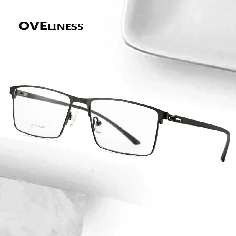 Solglasögon ramar 2024 fyrkantig titanlegering ögonglasögon ram män optiska glasögon myopia recept glas manlig metall full skruvfri