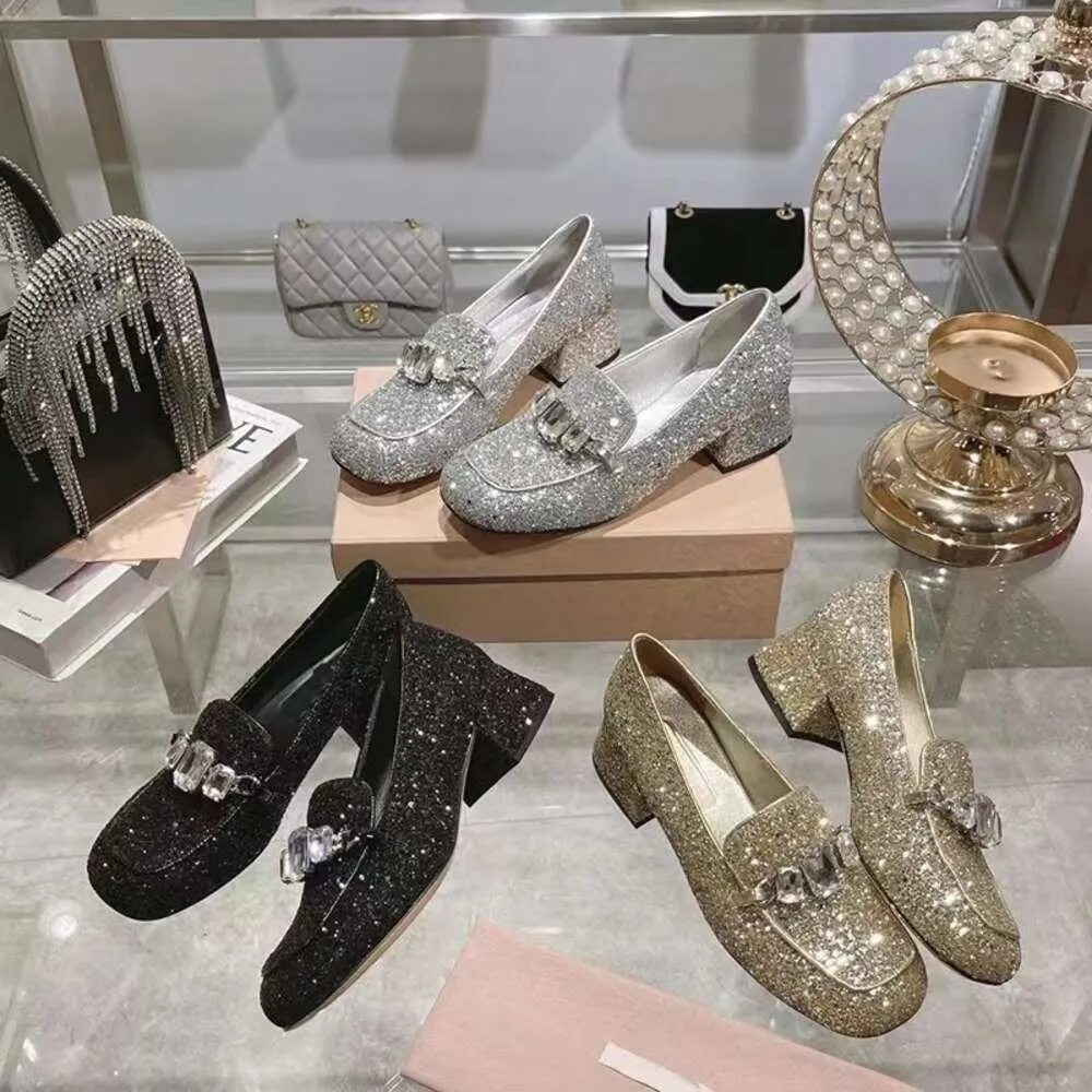 High Definition High-end Evening Style Miao Acrylic Loafers, Women's 2023 New Autumn Sparkling Flat Shoes, Diamond Inlaid Single Shoes