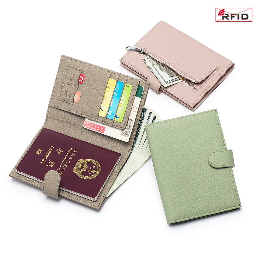 New Genuine Leather Rfid Ultra-thin Passport Bag Multifunctional Wallet Ticket Holder Passport Id Wallet Storage Bag For Women