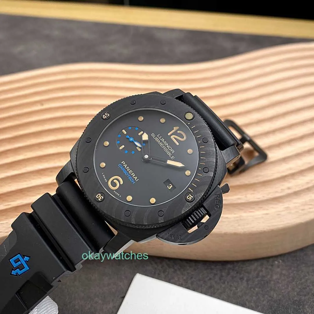 Moda luksusowy projektant zegarków Penarrei 47 mm z strzału męskie zegarek zegarek mechaniczny mechaniczny maszyna z włókna węglowego