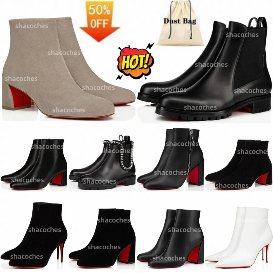 Boots Red Popular Bottom Womens Trendy Bottoms Women Ankle Boot Short Booties Black Calf Leather Luxury Reds Soles Brown White 36p8#