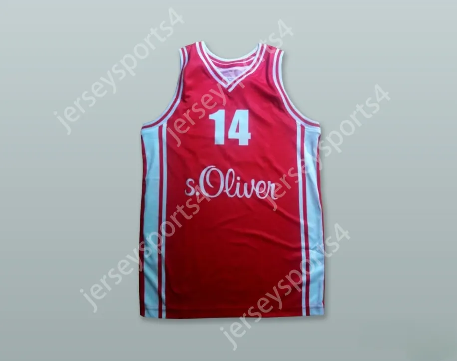 Custom Nay Name Mens Youth/Kinder Dirk Nowitzki 14 S.Oliver Wurzburg Red Basketball Trikot Top S-6xl