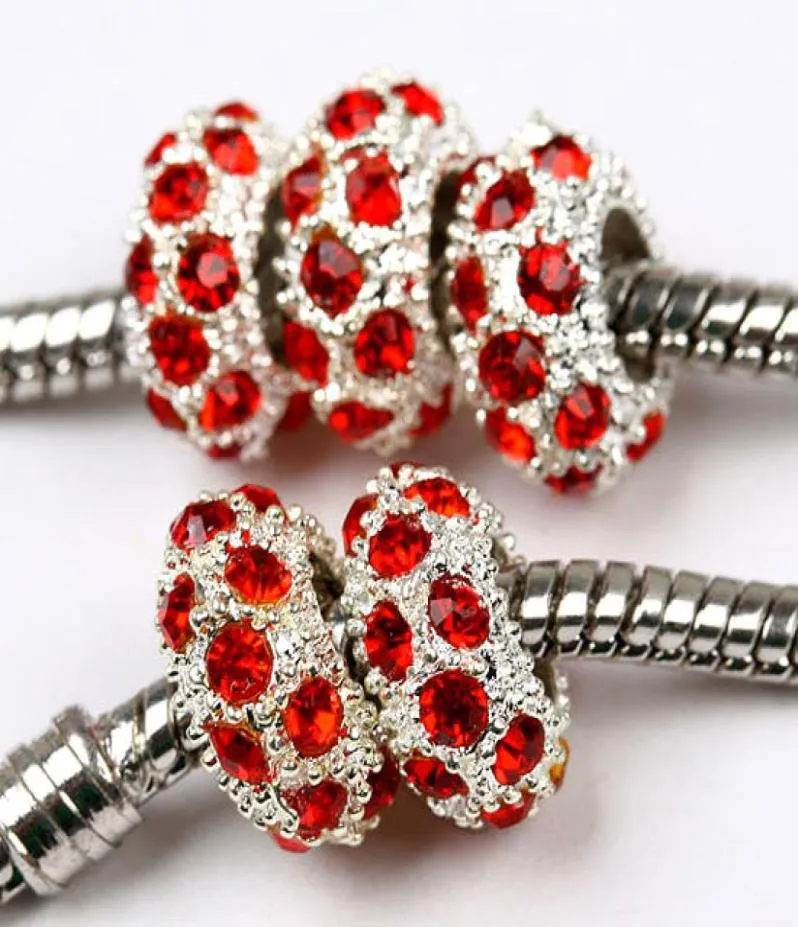 Partihandel Hot Red Crystal Rhinestone Löst europeiska charmpärlor för armband, Rhinestone Spacer -pärlor, billiga pris1169718