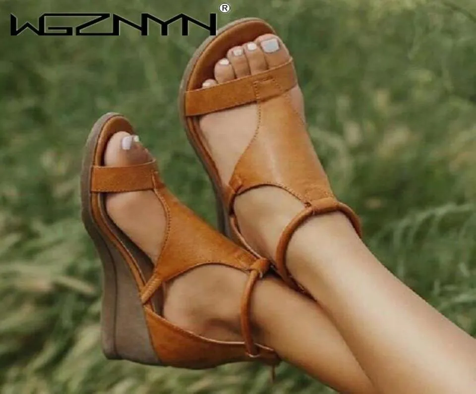 Sandals Women Sandal Platform 2022 Summer Vintage Open Toe Ladies Wedges Pu Leather Heel Beach Shoes para Zapatossandals6763270