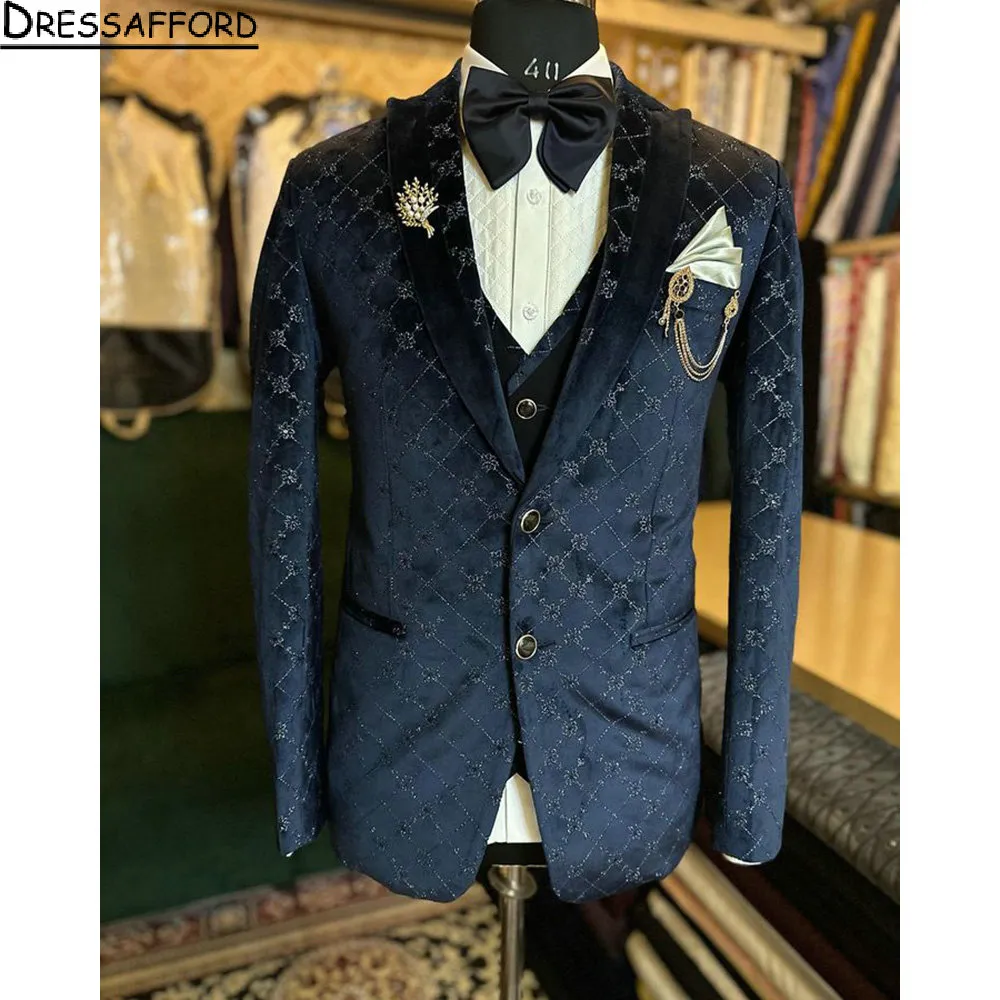 Black Jacquard Weave 2 pezzi pantaloni blazer uomini in forma da ballo di alta moda per matrimoni di alta moda più dimensioni personalizzate