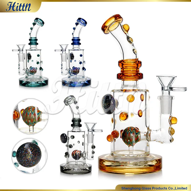 8 Inches Glass Bong Hookahs Dab Rig Ball Perc Bong American Color Glass Water Pipe with 14mm Bowl Smoking Accessories Bent Neck Rig Hot Sale