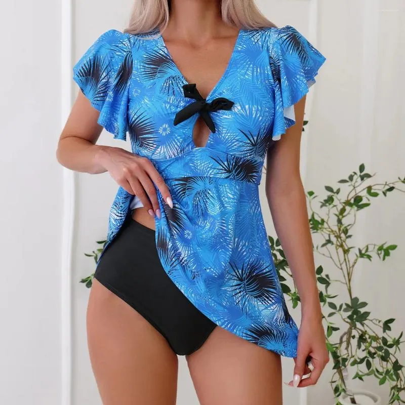 Costumi da bagno femminile 2024 blu stampa un costume da bagno con un pezzo per donne sexy serpente gonna tankini bikini a v-collo estivo da bagno in spiaggia y56