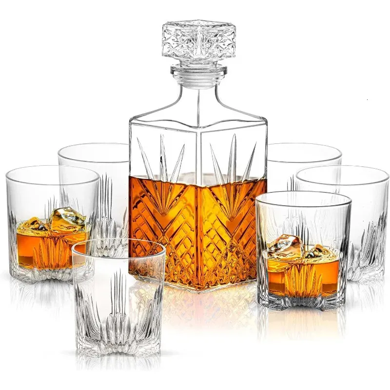 Whisky Decanter Set 7 pièces Italian Crafted Glass Glasss Gifts Fays for Men and Women 240420