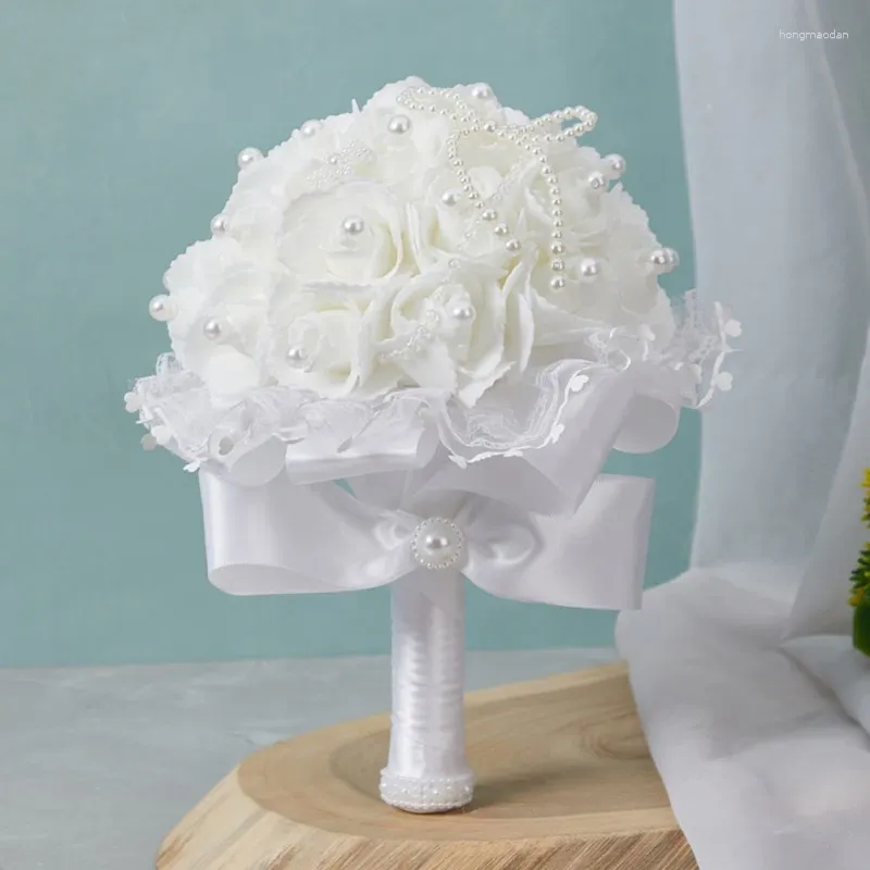 Fiori di fiori decorativi mazzi da sposa per sposa rose artificiali bouquet con manico di seta in schiuma floreale decorazione