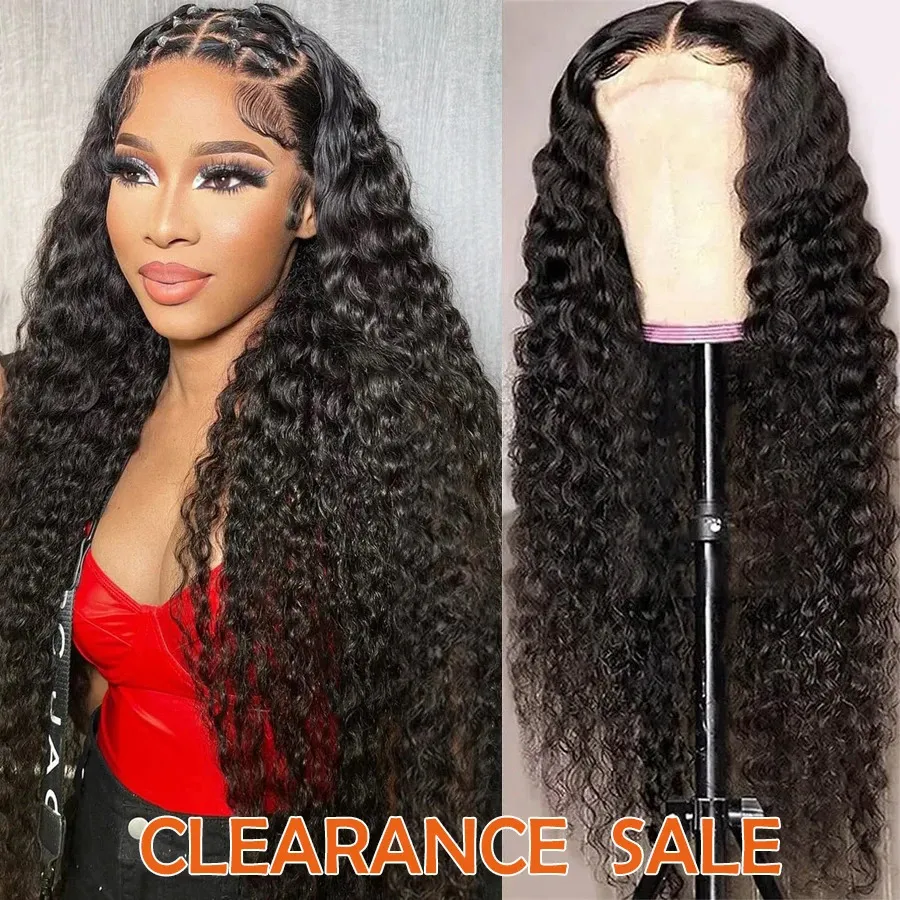 30inch 4x4 Deep Curly spetsstängning peruk HD transparent våg Glueless Human Hair Wigs For Women Remy 180% 240419