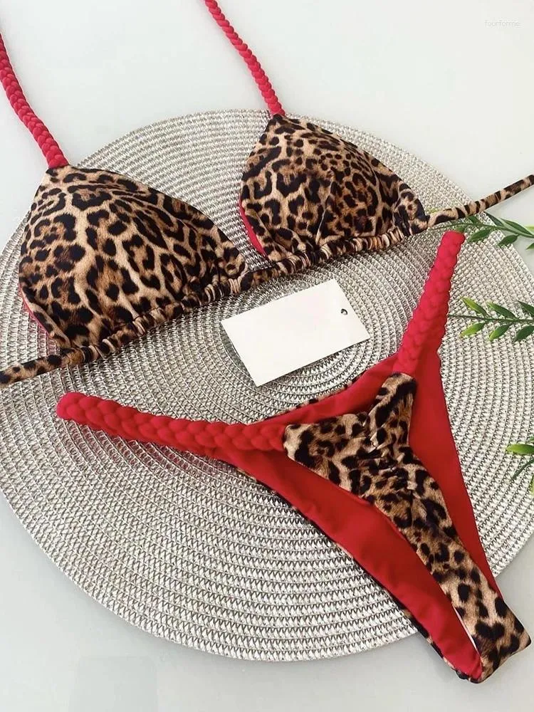 Kvinnors badkläder Ruotongsept Women Leopard Print brasiliansk bikini Set Sexig Thong Swimsuit Två stycken Baddräkt 2024 Beach Wear