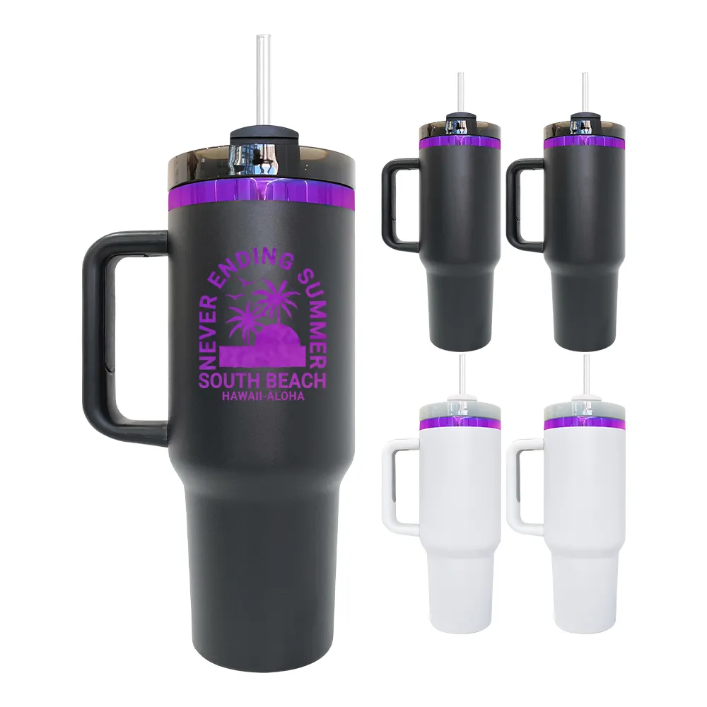 Groothandel Bulk H2,0 40 oz Purple Plaated Tumbler met laarzen Quencher dubbele wand 304 roestvrijstalen vacuüm kolf reismok 20 stks/behuizing in voorraad